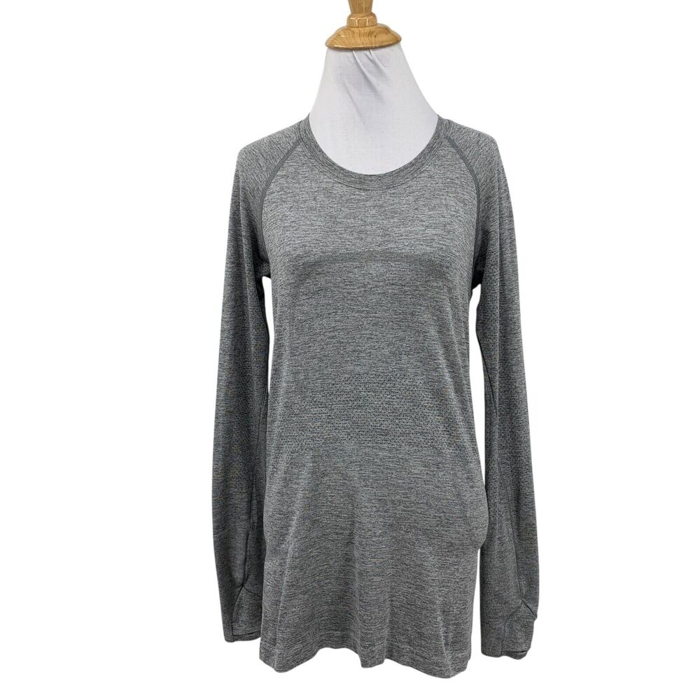 Lululemon Shirt Womens 8 Gray Swiftly Long Sleeve Thumbholes Vented Crew Top